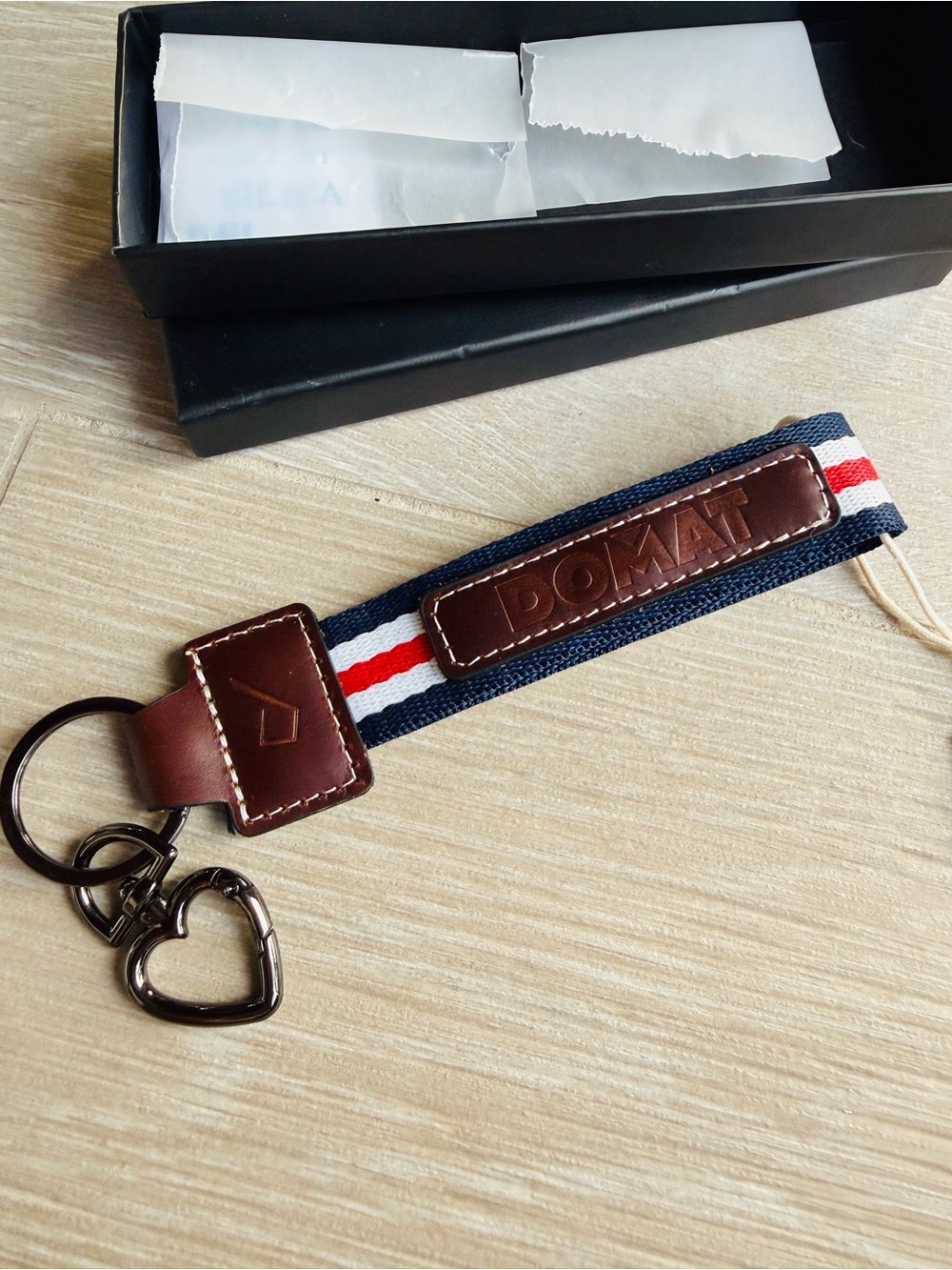 DOMA Navy, White & Red Stripe Leather-Trim Key Chain